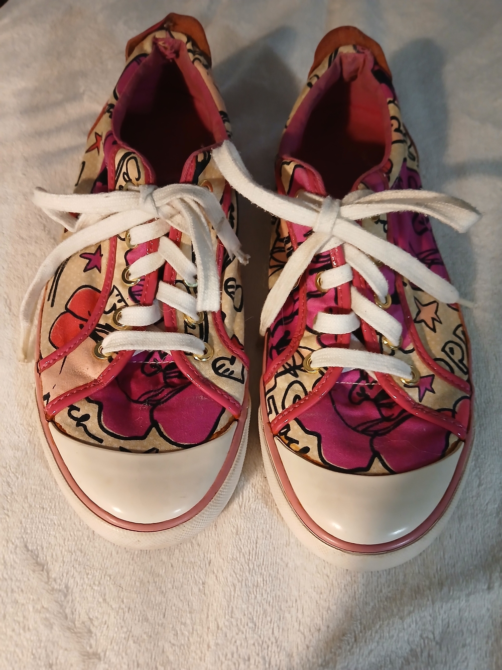 Coach Pink Graphic Lace-Up Sneakers with Cream Accents